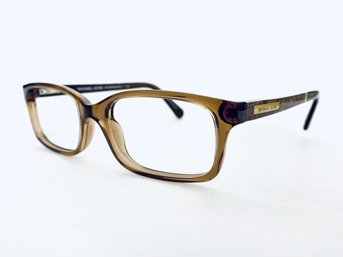 Michael Kors Rectangular Brown Clear Glasses w Gold Snakeskin Temples 52 16 140