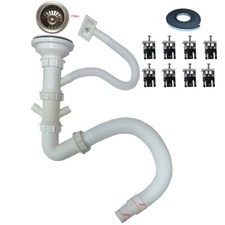 Ablaufgarnitur Spüle  Siphon Siebkorb Abfluss Schlauch Klammer Dichtband 110