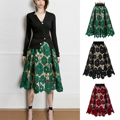 Casual Sexy Hollow Out Lace Skirts Flower Embroidery Women Elegant Fashion Party