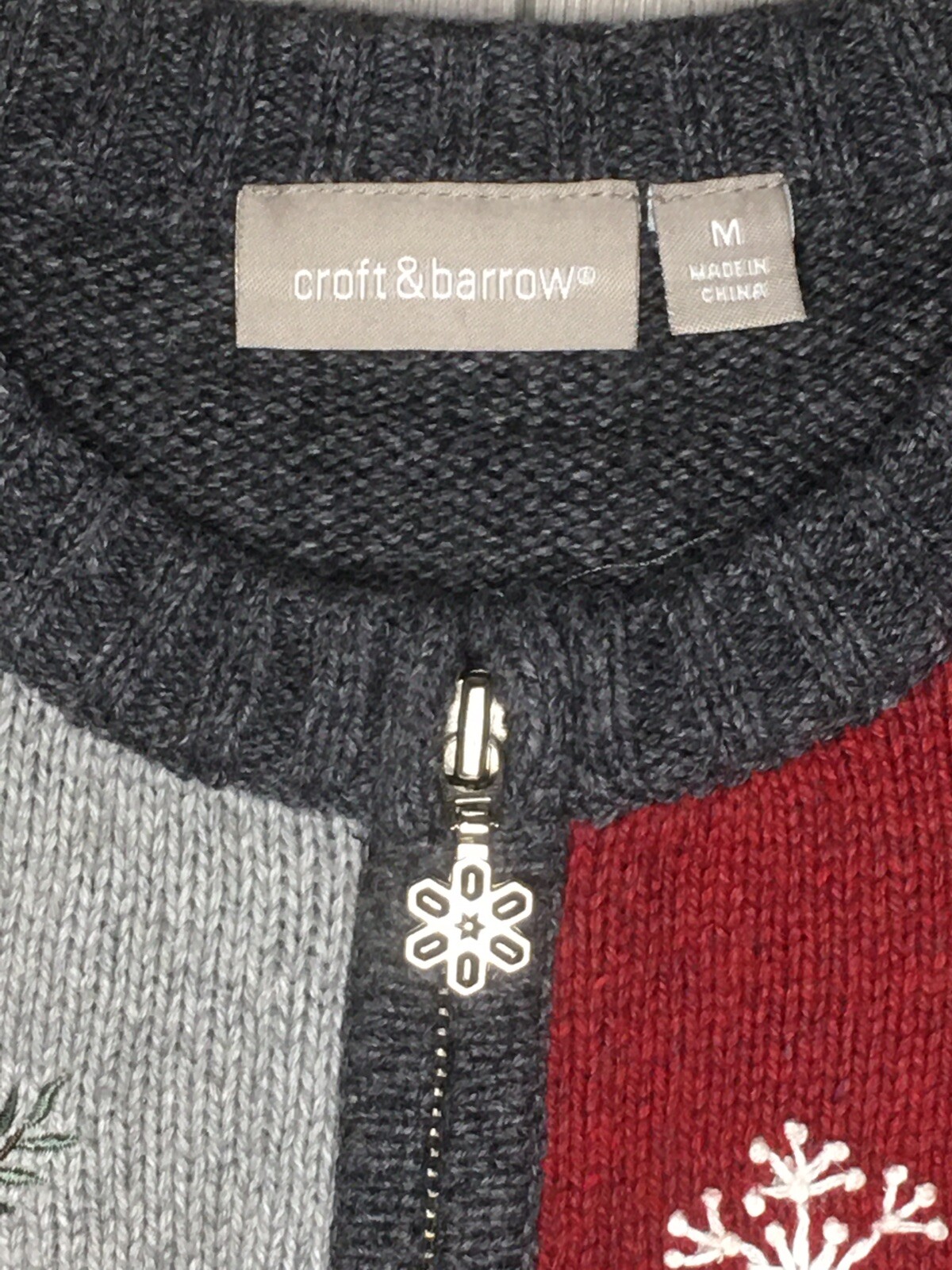 Croft & Barrow Cardinal Patchwork Gray Zip-Up Car… - image 7