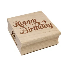 Happy Birthday Elegant Text Square Rubber Stamp for Stamping Crafting