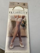 Vassarette 4010 Her Secret White Classic Stockings Long White Lace Trim New