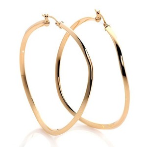 Authentic 2.5" Bellezza Adrina Large Wavy Round Hoop Earrings Yellow Gold Plated Bronze