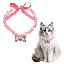 Cat Dog Pearl Collar Small Bow Shape M Pink