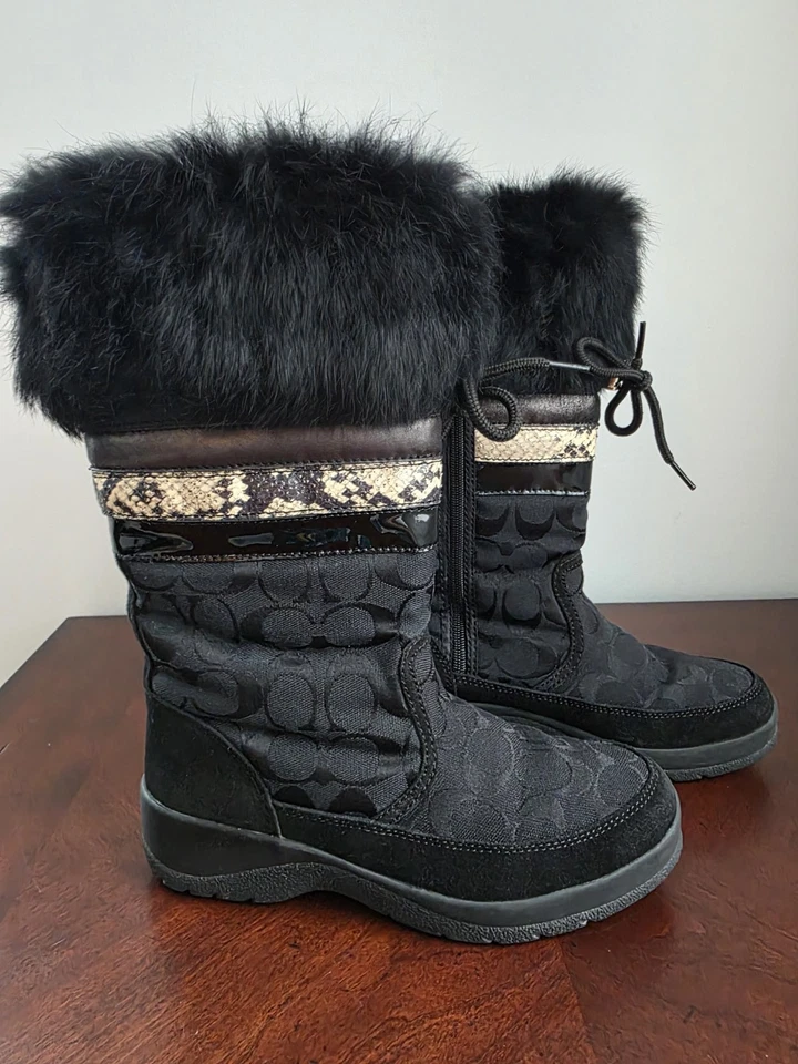 Botas de invierno Coach Lorna de piel con monograma piel de serpiente negras cremallera Apres esquí talla 6 Foto 4 de 4