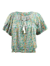 Roller Rabbit Women's Peri Willow Cotton Swim Top Cover-Up (L, Teal Multi)