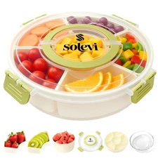 Best Divided Serving Tray with Lid & Handle 6-Compartment Round Snackle Box for