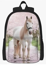 White Horse Backpack School Book Bag 16" Tote New