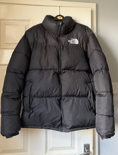 The North Face Nuptse Black Down Puffer Jacket M Zip Pockets Logo
