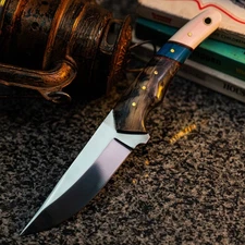 Gift-Ready 8.8" Damascus / Steel Knife Full Tang Hunt it Hunt + Leather Sheath