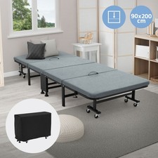Lit d'invité simple pliant cadre métallique matelas intégré en mousse 90x200 cm