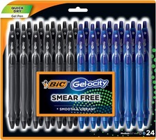 BIC Gelocity Quick Dry Gel Pen with Fast 1 Count Pack of 24 , Black, Blue