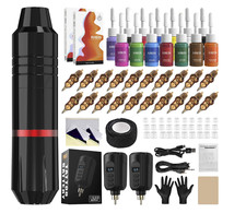 Tattoo Gun Kit - Wireless Tattoo Machine Kit with 2 PCS 1500mAh Batteries