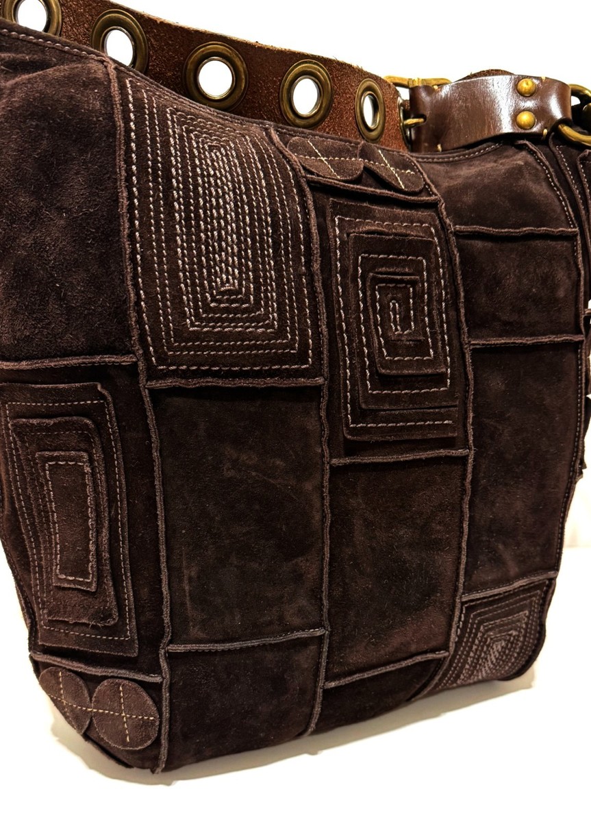 RARE Coach Ltd Ed Y2K Mosaic Finest Suede Choco Brown Leather LG