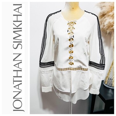 Jonathan Simkhai Silk Lace-up Tunic Top Long Sleeve Size M in Ivory