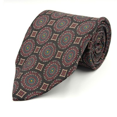 Robert Talbott Ancient Madder Silk Tie Black Red Teal Geometric Medallion 57.5''L