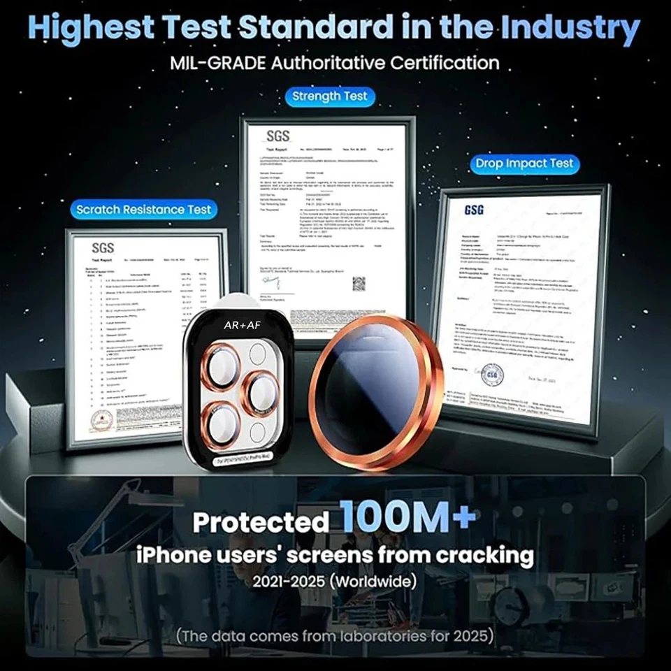 Protector de lente de cámara transparente anillo de metal de vidrio para iPhone 17 16 15 Pro Max Foto 2 de 4