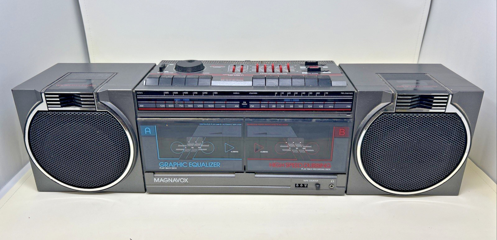 Vintage Magnavox Super Tandem Cassette Boombox High Speed Du