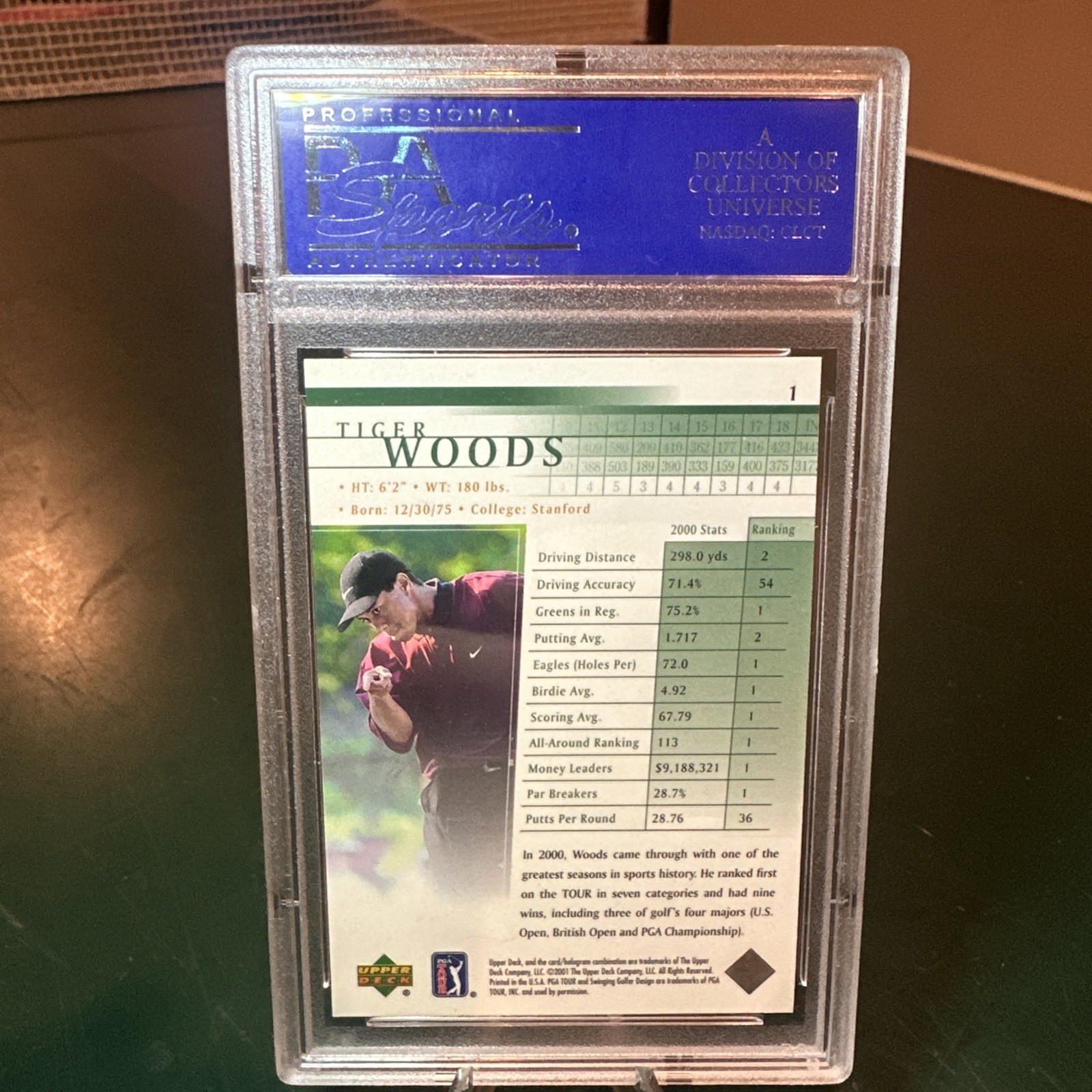 TIGER WOODS 2001 UPPER DECK GOLF #1 ROOKIE CARD RC PSA 10 GEM view 2