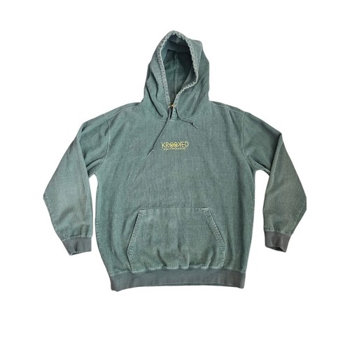 Krooked Skateboarding Hoodie Men Lg Green Corduroy Pullover Embroidered Skate