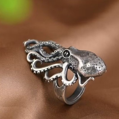 Elegant 925 Sterling Silver Fashion Charms Unique Octopus Ring One Size Fit All