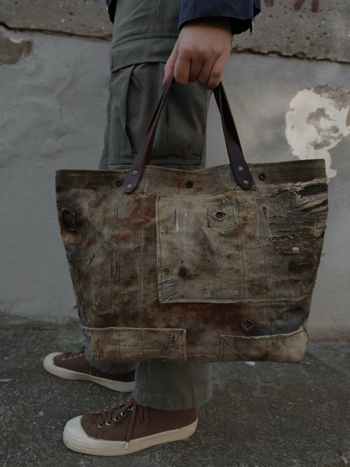 Bolso de Mano Reelaborado de Lona Encerada de Alta Resistencia De Colección Ejército Militar Reciclado 1 de 1 Foto 3 de 4