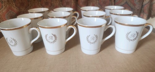 Wedgwood Tunstall Initial Monogram R GOLD Trim Set of 12 Vintage Enoch