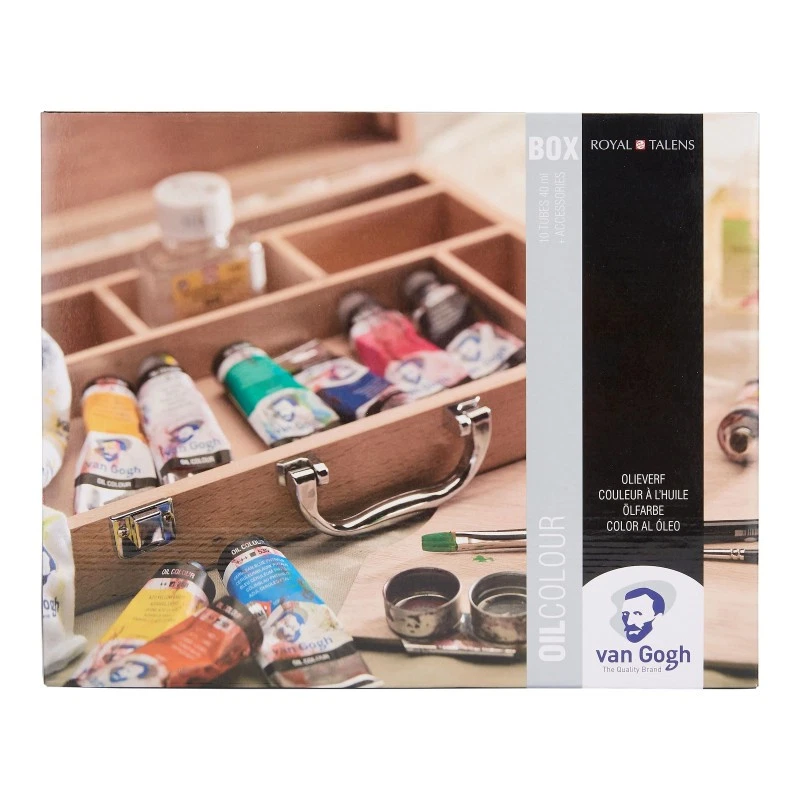 Coffret en bois 10 tubes 40ml peinture à l'huile Van Gogh et accessoires - Photo 1/3