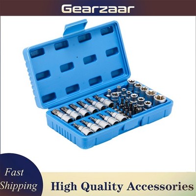 Torx Bit Socket 34Set Handheld Tool Tamper Proof E-torx 5/16''F 3/8 Drive For Car
