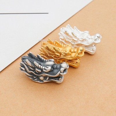 1pcs 3D Gold Plated Pure 999 Fine Silver Dragon Head Pendant DIY Bead Accessory