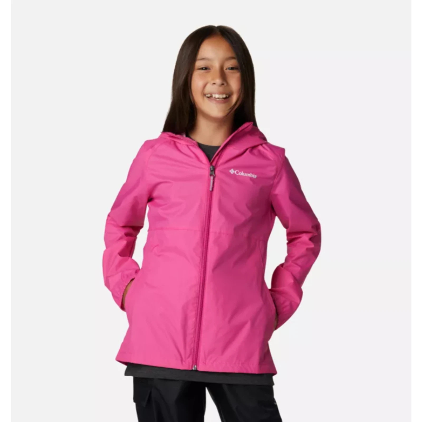 Columbia Girl's LG 14/16 Pink Ice Switchback II Hooded Zip Up Rain Jacket O6-6
