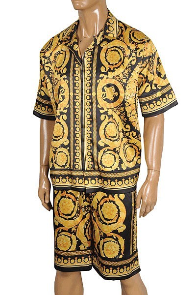 Hombre Versace Camisa y Conjunto Corto Seda Estampado Barroco Talla XL