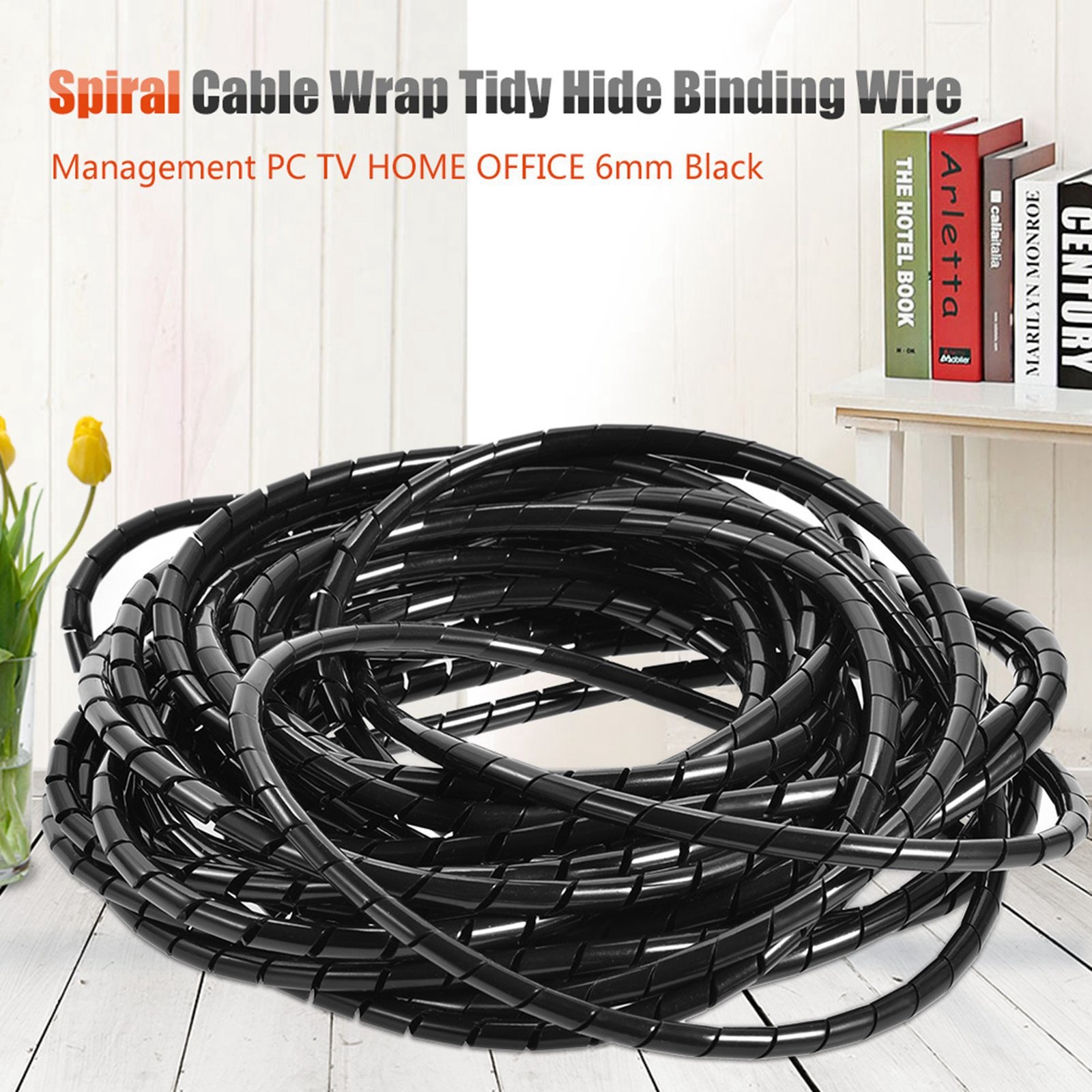 10m Spiral Cable Wrap Tidy Hide Binding Wire Management PC TV HOME OFFICE 6m KRI