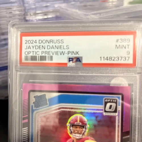 Jayden Daniels (RC) ~ PSA 9 ~ Optic Preview Pink ~- 2024 Donruss