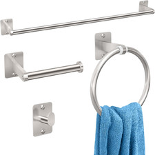 Brushed Nickel Bathroom Accessories Set,4pc Bathroom Hardware Set, 24" Towel Bar