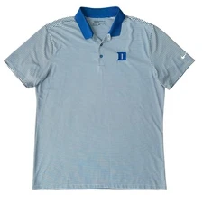 Duke Blue Devils Nike Golf Polo Shirt Mens XL White Blue Striped  Dri Fit  287