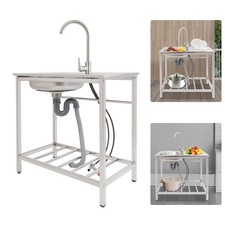 Kitchen Sink Stainless Steel Kitchen Sink Freestanding Sink 75x40x75cm W/ Fauct