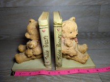 Vintage Teddy Bear Bookends Heavy Resin - Slight chip on one foot, Rest Good.