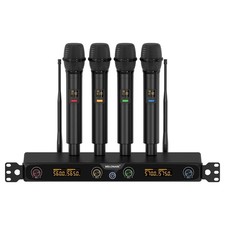 4-Channel Wireless Microphone System, UHF Rackmountable Cordless Mic Set w/ 4...