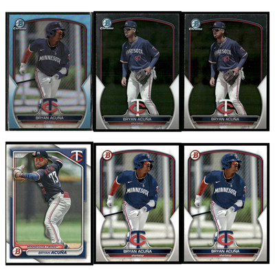 Bryan Acuna Lot 6 Cards Refractor  2023 Bowman Draft-Chrome Minnesota Twins MLB