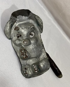 Old Vintage Hand Made Metal Dog or Bear Casting Mold w/ Handle One Sided Relief