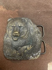 Bear With Trout Belt Buckle Bergamot Brass Works 1978