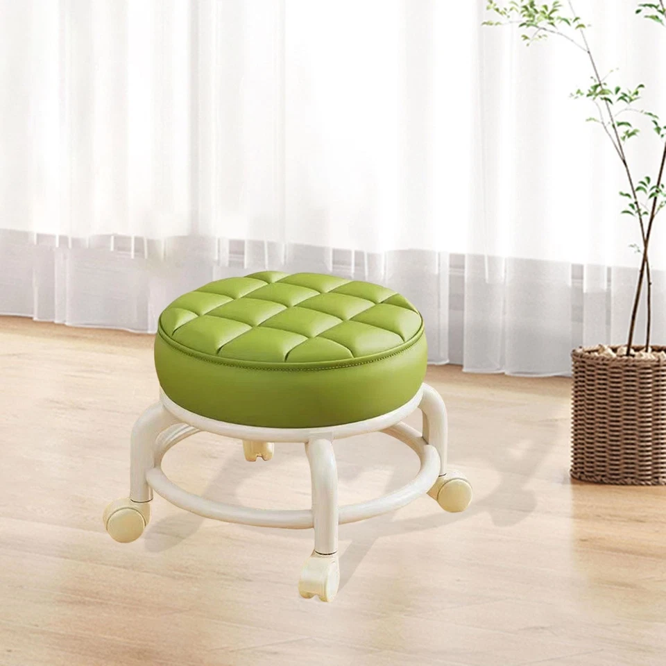 360 Swivel Small Chair Breathable PU Leather Rolling Stool Low Roller Seat for - Image 3 of 4