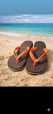 Havaianas Men's Brazil Logo flip-flops in a dark brown and orange colorway.