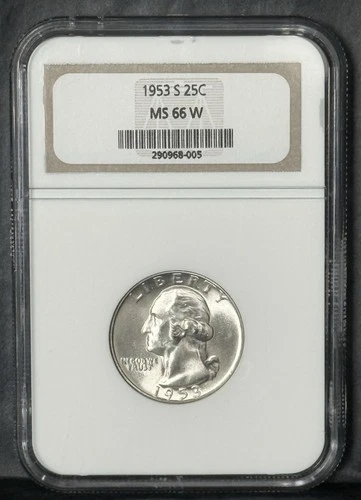 1953 S ** Washington Silver Quarter ** NGC MS66 W ** WHITE DESIGNATION **
