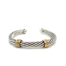 DAVID YURMAN TWO-TONE DOUBLE STATION CUFF BRACELET SILVER 925 14K YELLOW GOLD