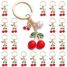20PCS Cherry Keychain Set with Pearl Charm - Aesthetic Bag Accessories for Women