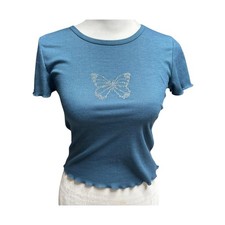 Hippie Rose Y2K Butterfly Rhinestone Baby Tee...