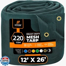 Xpose Safety Heavy Duty Green Mesh Tarp 12' x 26' – 70% Sunblock 