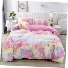 3Pcs Rainbow Girls Bedding Queen 1 Duvet Cover  2 Pillowcases Colorful Pink